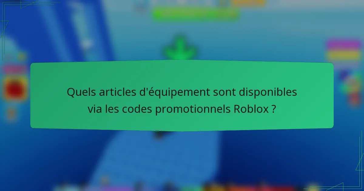 Quels articles d'équipement sont disponibles via les codes promotionnels Roblox ?