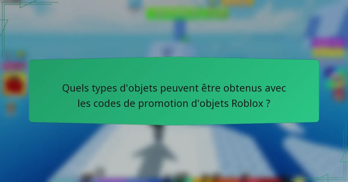 Quels types d'objets peuvent être obtenus avec les codes de promotion d'objets Roblox ?